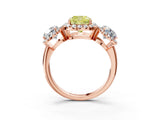 Rose gold Three-Stone Fancy Yellow Cushion Cut Halo Diamond Ring with Pave Band and Four-Prong Setting_3