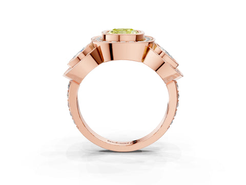 Rose gold Three-Stone Fancy Yellow Cushion Cut Halo Pavé Diamond Ring_3