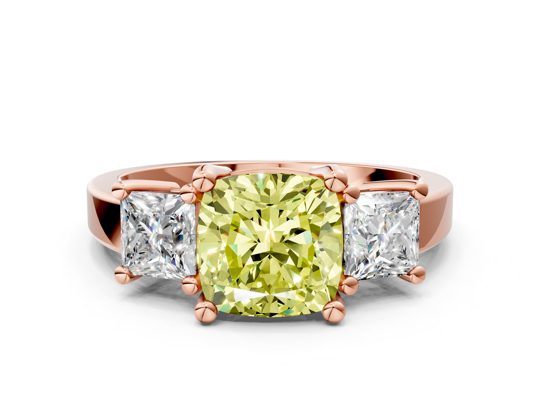 Rose gold Three-Stone Fancy Yellow Cushion  Cut Solitaire Ring with Prong Setting_3