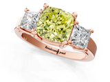 Rose gold Three-Stone Fancy Yellow Cushion  Cut Solitaire Ring with Prong Setting_4