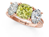 Rose gold Three-Stone Fancy Yellow Cushion  Diamond Milgrain Pave Band with Prong Setting 1