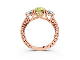 Rose gold Three-Stone Fancy Yellow Cushion  Diamond Milgrain Pave Band with Prong Setting 3