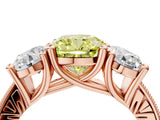 Rose gold Three-Stone Fancy Yellow Cushion  Diamond Milgrain Pave Band with Prong Setting 4