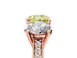 Rose gold Three-Stone Fancy Yellow Cushion  Diamond Milgrain Pave Band with Prong Setting 5