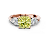 Rose gold Three-Stone Fancy Yellow Cushion  Diamond Ring with Pear Side Stones in Four-Prong Setting_51