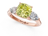Rose gold Three-Stone Fancy Yellow Cushion  Diamond Ring with Pear Side Stones in Four-Prong Setting_52