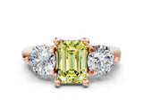 Rose gold Three-Stone Fancy Yellow Emerald  Brilliant Cut Solitaire Ring with Prong Setting on a Classic Band 1
