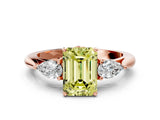Rose gold Three-Stone Fancy Yellow Emerald Cut Brilliant Diamond Solitaire Ring with Tapered Band and Four-Prong Setting_3