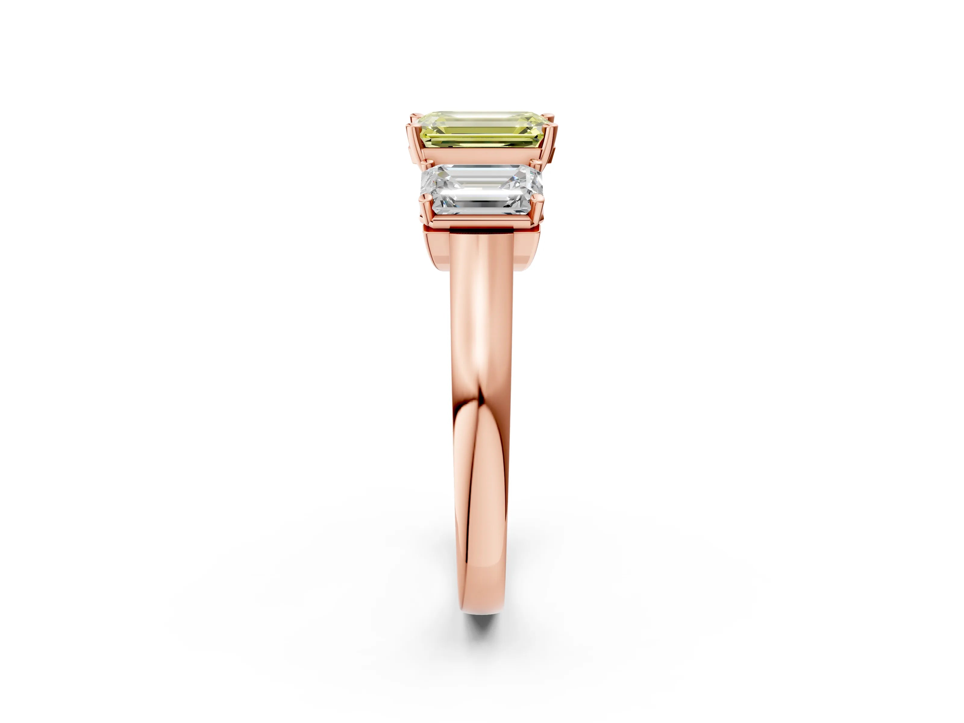 Rose gold Three-Stone Fancy Yellow Emerald Cut Brilliant Diamond Trellis Ring with Comfort Fit Band_2