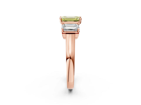 Rose gold Three-Stone Fancy Yellow Emerald Cut Brilliant Diamond Trellis Ring with Comfort Fit Band_2