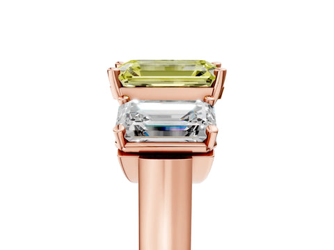 Rose gold Three-Stone Fancy Yellow Emerald Cut Brilliant Diamond Trellis Ring with Comfort Fit Band_5