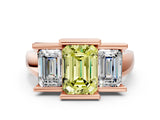 Rose gold Three Stone Fancy Yellow Emerald Cut Cut Channel Set Diamond Ring
