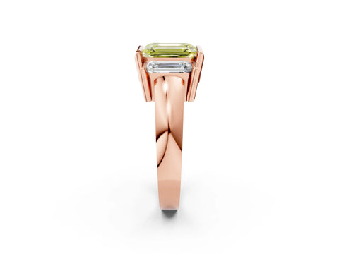 Rose gold Three Stone Fancy Yellow Emerald Cut Cut Channel Set Diamond Ring_2