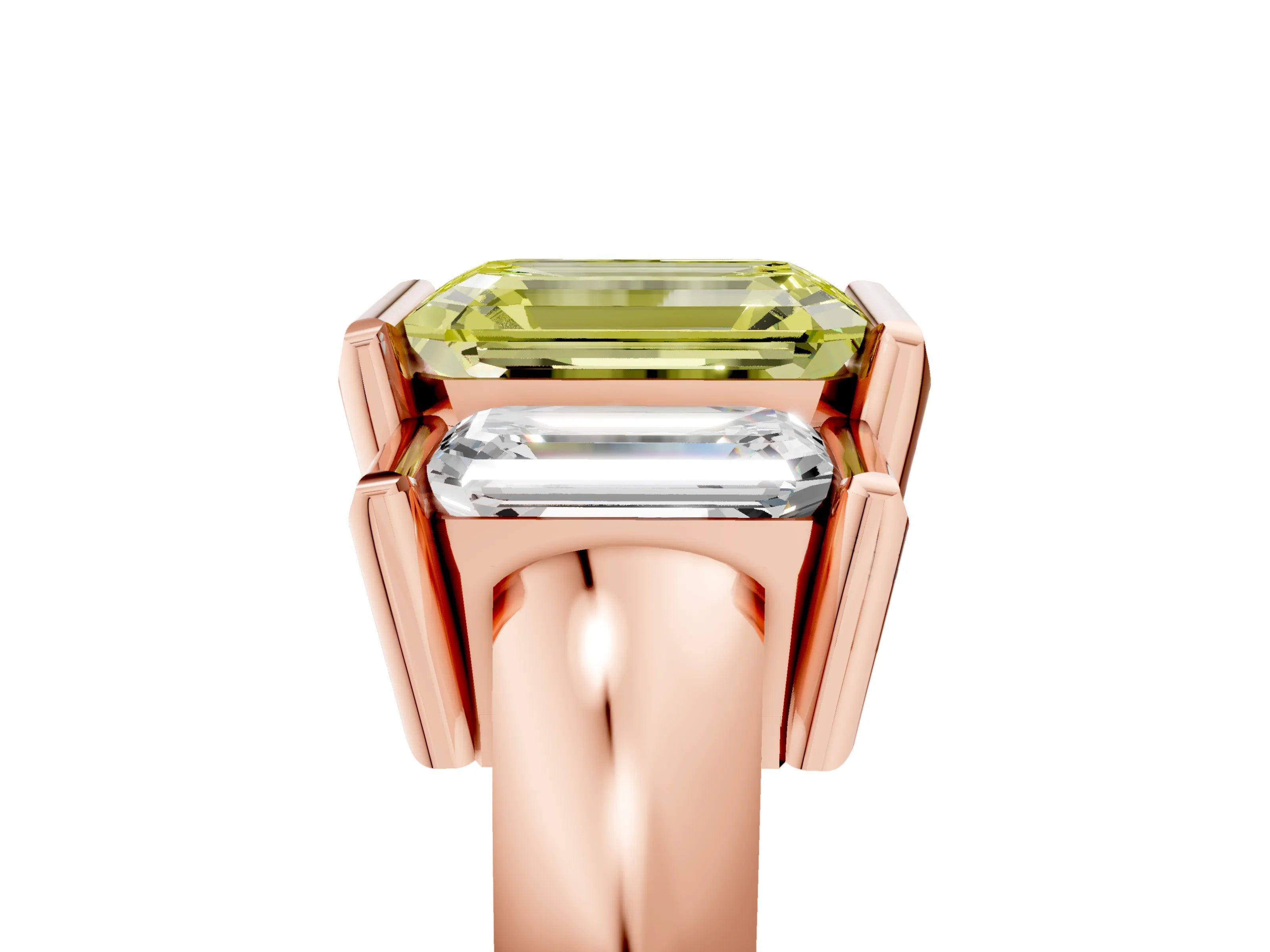 Rose gold Three Stone Fancy Yellow Emerald Cut Cut Channel Set Diamond Ring_5