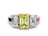Rose gold Three-Stone Fancy Yellow Emerald Cut Cut Diamond Engagement Ring with Flat Band and Four-Prong Setting
