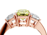 Rose gold Three-Stone Fancy Yellow Emerald Cut Cut Diamond Engagement Ring with Flat Band and Four-Prong Setting_16