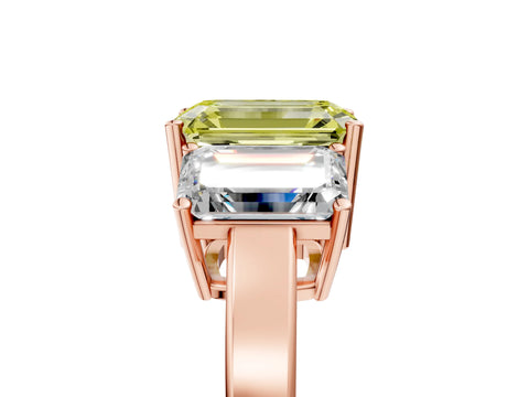 Rose gold Three-Stone Fancy Yellow Emerald Cut Cut Diamond Engagement Ring with Flat Band and Four-Prong Setting_17