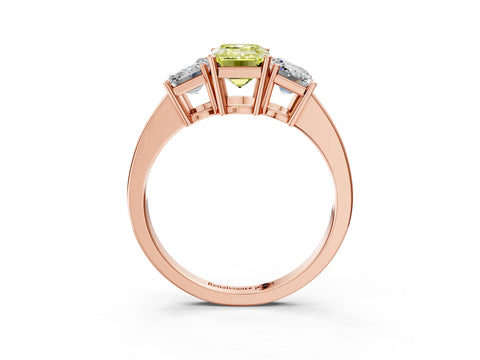 Rose gold Three-Stone Fancy Yellow Emerald Cut Cut Diamond Engagement Ring with Flat Band and Four-Prong Setting_3