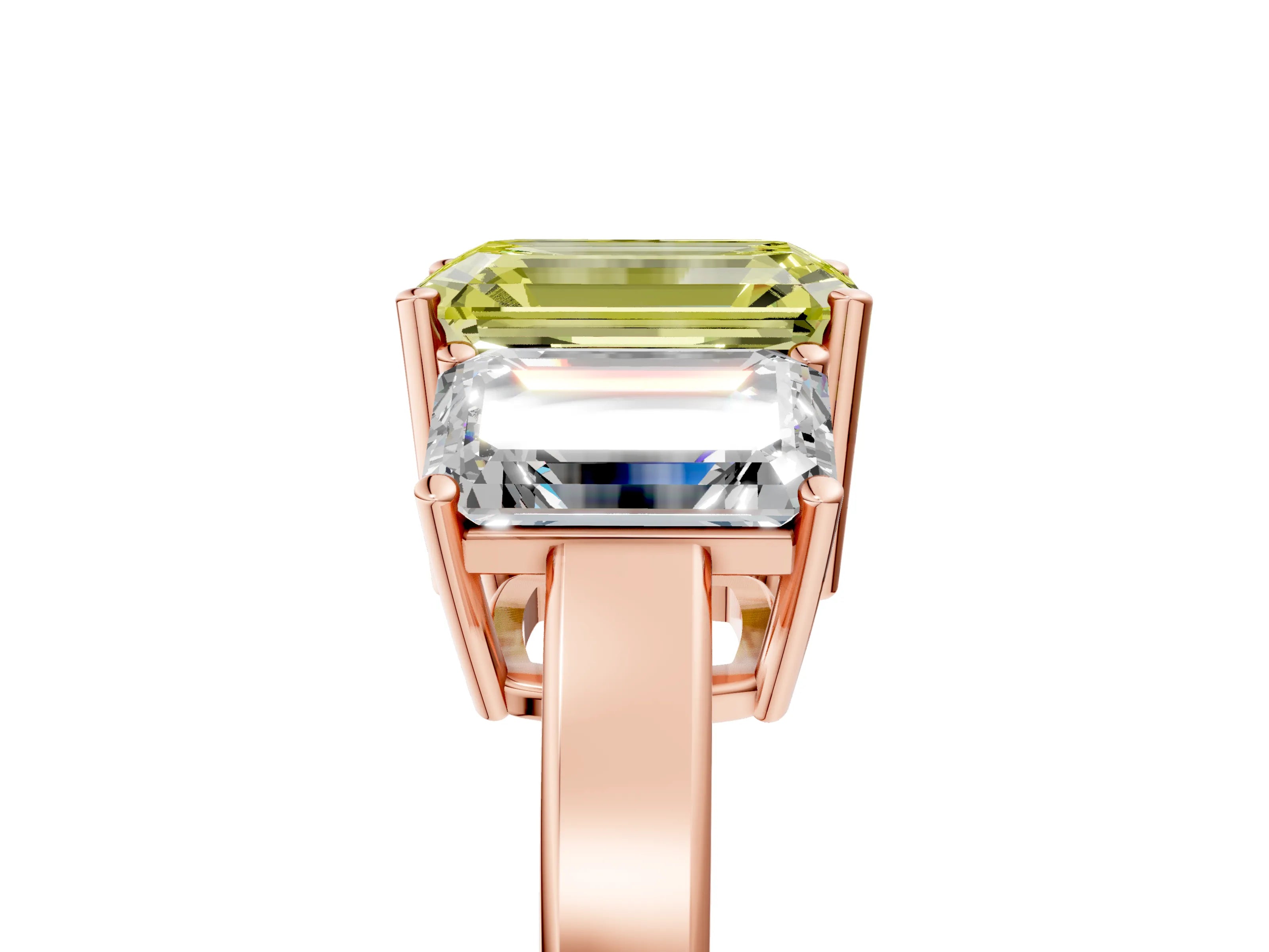 Rose gold Three-Stone Fancy Yellow Emerald Cut Cut Diamond Engagement Ring with Flat Band and Four-Prong Setting_5