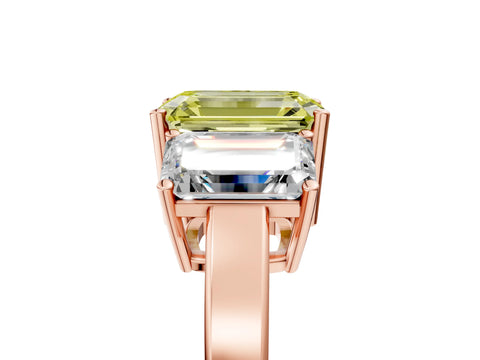 Rose gold Three-Stone Fancy Yellow Emerald Cut Cut Diamond Engagement Ring with Flat Band and Four-Prong Setting_5