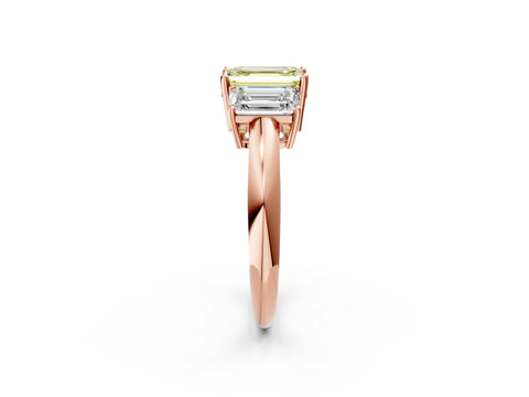 Rose gold Three-Stone Fancy Yellow Emerald Cut Cut Diamond Engagement Ring with Prong Setting on a White Gold Band_2