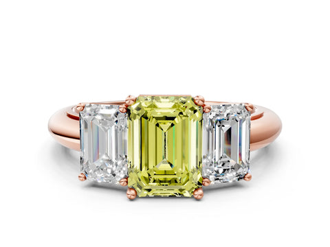 Rose gold Three-Stone Fancy Yellow Emerald Cut Cut Diamond Engagement Ring with Prong Setting on a White Gold Band_36