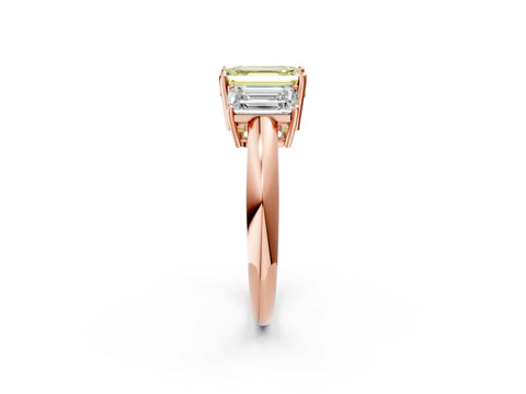 Rose gold Three-Stone Fancy Yellow Emerald Cut Cut Diamond Engagement Ring with Prong Setting on a White Gold Band_38