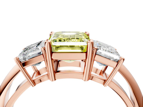 Rose gold Three-Stone Fancy Yellow Emerald Cut Cut Diamond Engagement Ring with Prong Setting on a White Gold Band_40