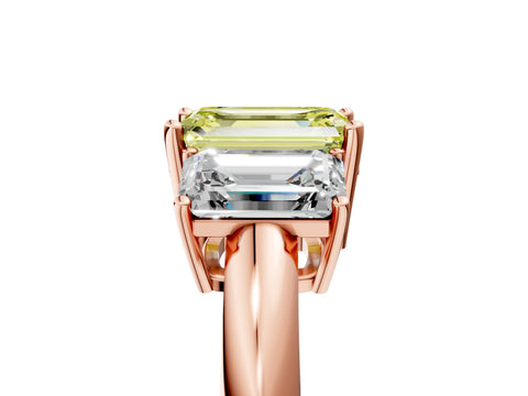 Rose gold Three-Stone Fancy Yellow Emerald Cut Cut Diamond Engagement Ring with Prong Setting on a White Gold Band_41