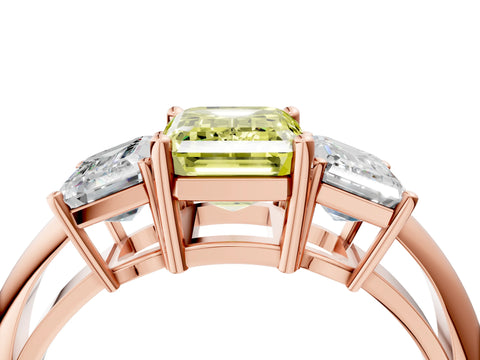 Rose gold Three-Stone Fancy Yellow Emerald Cut Cut Diamond Engagement Ring with Prong Setting on a White Gold Band_4
