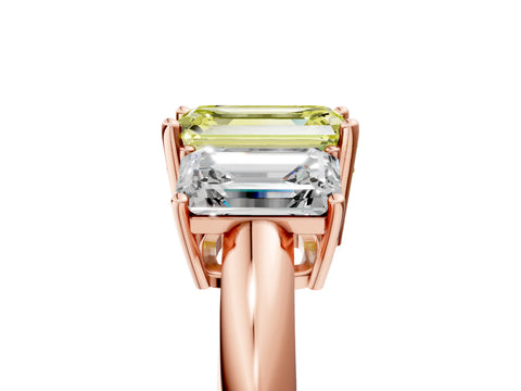 Rose gold Three-Stone Fancy Yellow Emerald Cut Cut Diamond Engagement Ring with Prong Setting on a White Gold Band_5