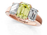 Rose gold Three-Stone Fancy Yellow Emerald Cut Cut Diamond Ring with Channel Set Band and Four-Prong Setting_25