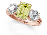 Rose gold Three-Stone Fancy Yellow Emerald Cut Cut Diamond Ring with Channel-Set Band and Prong Setting_1