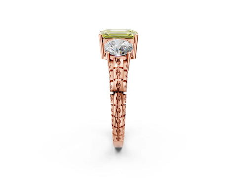 Rose gold Three-Stone Fancy Yellow Emerald Cut Cut Diamond Ring with Channel-Set Band and Prong Setting_2