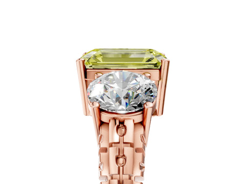 Rose gold Three-Stone Fancy Yellow Emerald Cut Cut Diamond Ring with Channel-Set Band and Prong Setting_5