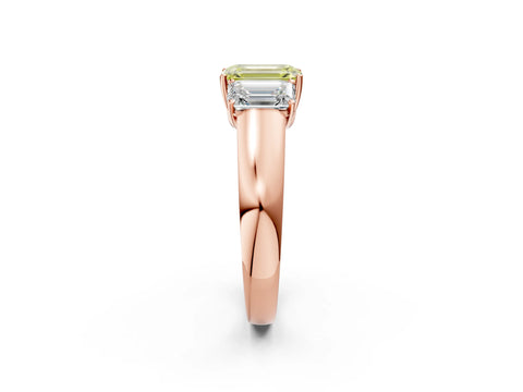 Rose gold Three-Stone Fancy Yellow Emerald Cut Cut Diamond Ring with Prong Setting and Classic Band_2