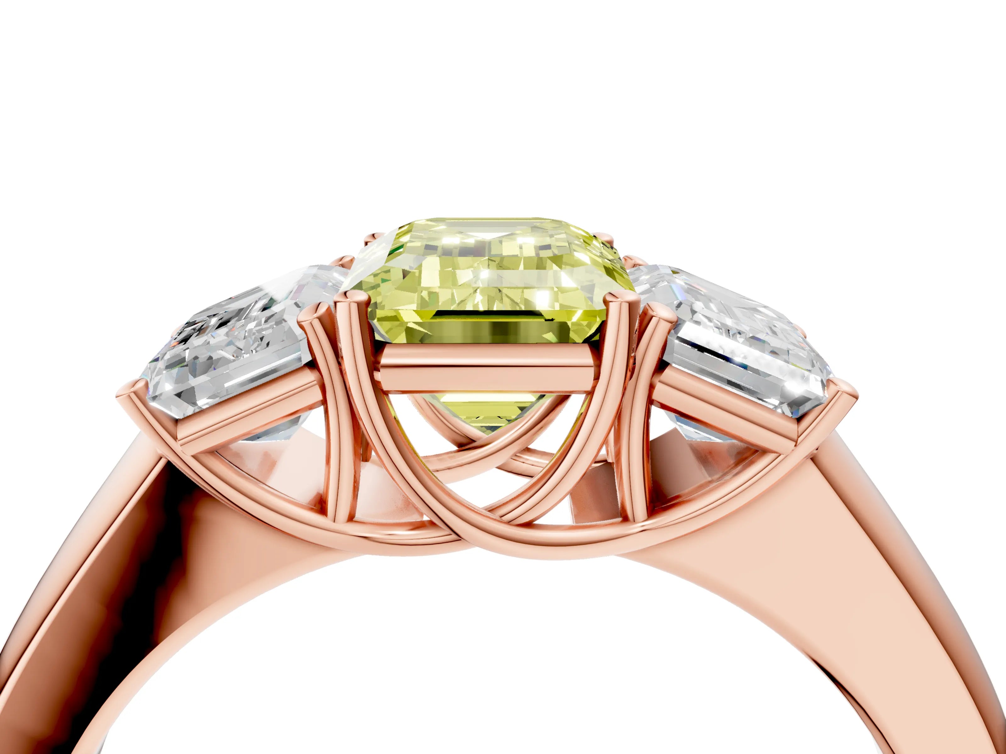 Rose gold Three-Stone Fancy Yellow Emerald Cut Cut Diamond Ring with Prong Setting and Classic Band_4