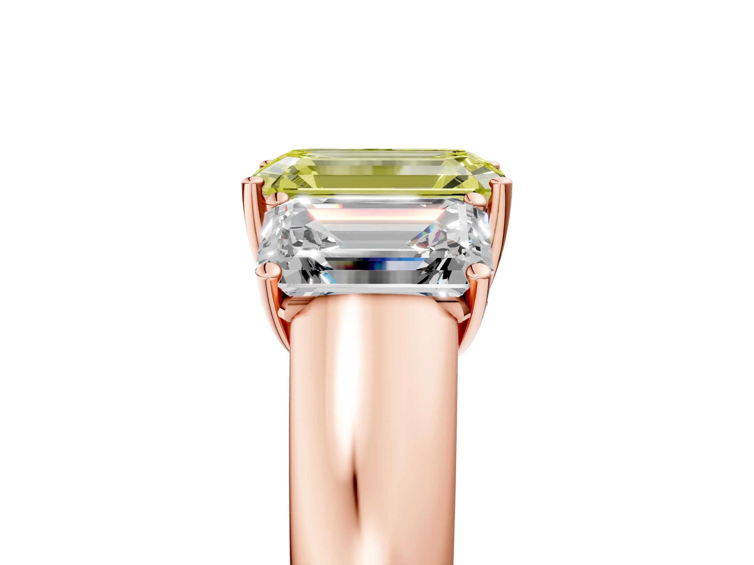 Rose gold Three-Stone Fancy Yellow Emerald Cut Cut Diamond Ring with Prong Setting and Classic Band_5