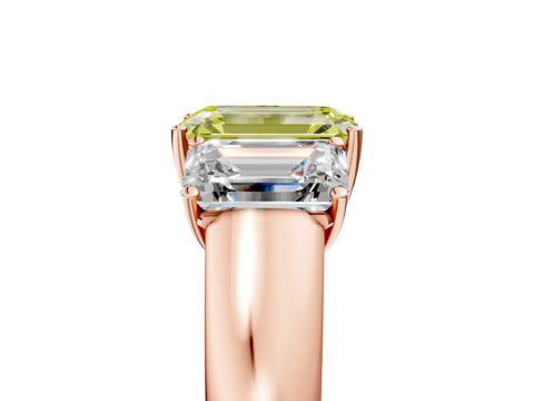 Rose gold Three-Stone Fancy Yellow Emerald Cut Cut Diamond Ring with Prong Setting and Classic Band_5