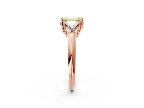 Rose gold Three-Stone Fancy Yellow Emerald Cut Cut Diamond Ring with Trillion Side Stones and Four-Prong Setting_5