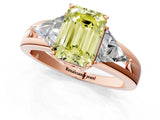 Rose gold Three-Stone Fancy Yellow Emerald Cut Cut Diamond Ring with Trillion Side Stones on a Split Shank Band_1