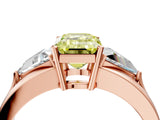 Rose gold Three-Stone Fancy Yellow Emerald Cut Cut Diamond Ring with Trillion Side Stones on a Split Shank Band_4