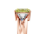 Rose gold Three-Stone Fancy Yellow Emerald Cut Cut Diamond Ring with Trillion Side Stones on a Split Shank Band_5