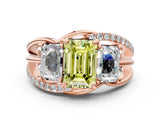 Rose gold Three-Stone Fancy Yellow Emerald Cut Cut Diamond Split Shank Prong Set Ring_12