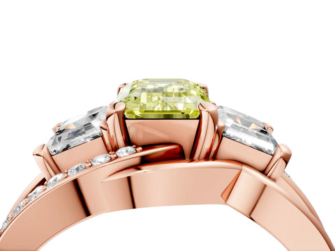Rose gold Three-Stone Fancy Yellow Emerald Cut Cut Diamond Split Shank Prong Set Ring_16