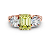 Rose gold Three-Stone Fancy Yellow Emerald Cut Cut Milgrain Band Prong Setting Ring_18