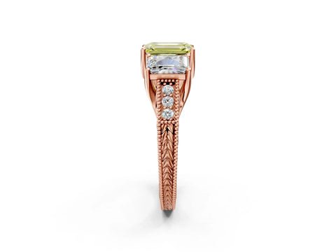 Rose gold Three-Stone Fancy Yellow Emerald Cut Cut Milgrain Pavé Engagement Ring_26