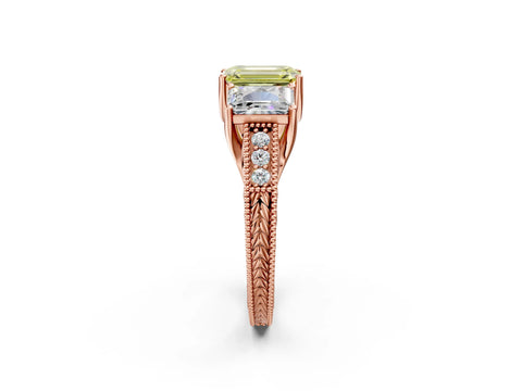Rose gold Three-Stone Fancy Yellow Emerald Cut Cut Milgrain Pavé Engagement Ring_2