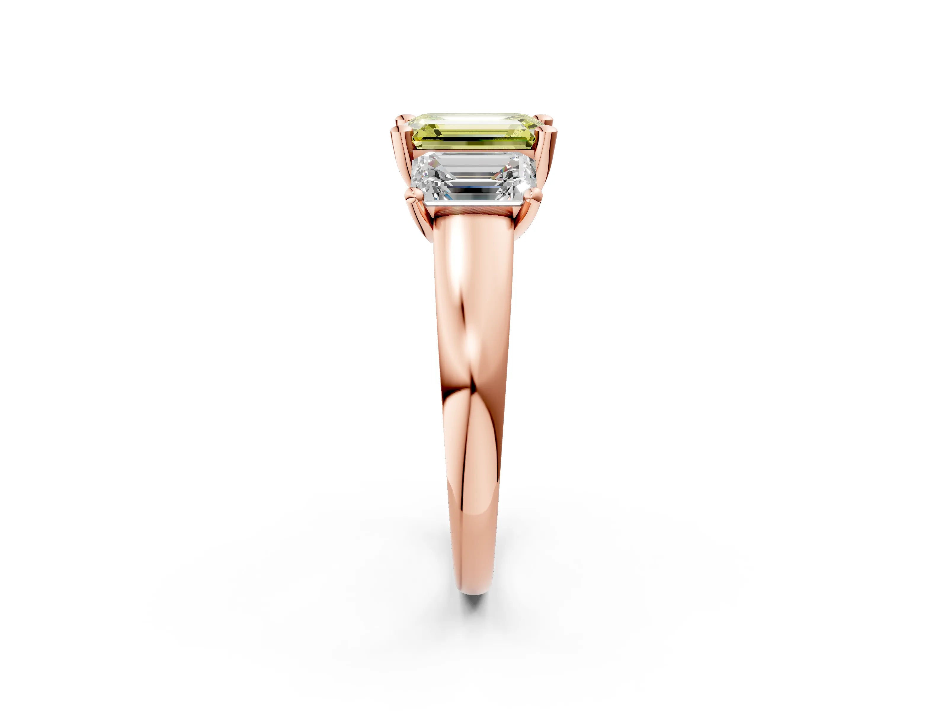 Rose gold Three-Stone Fancy Yellow Emerald Cut Cut Solitaire Ring with Classic Prong Setting_2