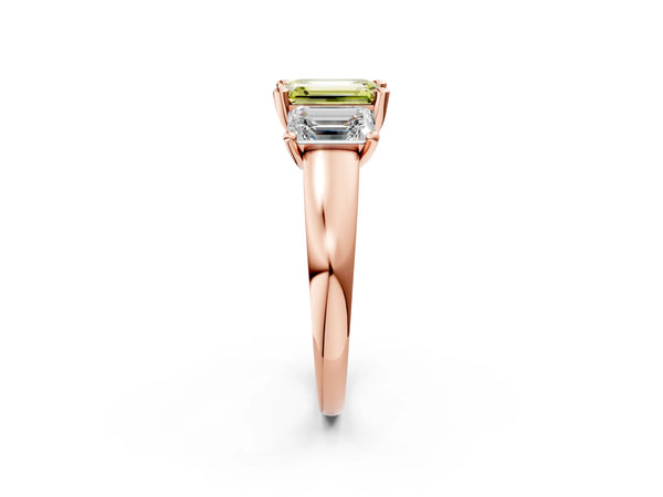 Rose gold Three-Stone Fancy Yellow Emerald Cut Cut Solitaire Ring with Classic Prong Setting